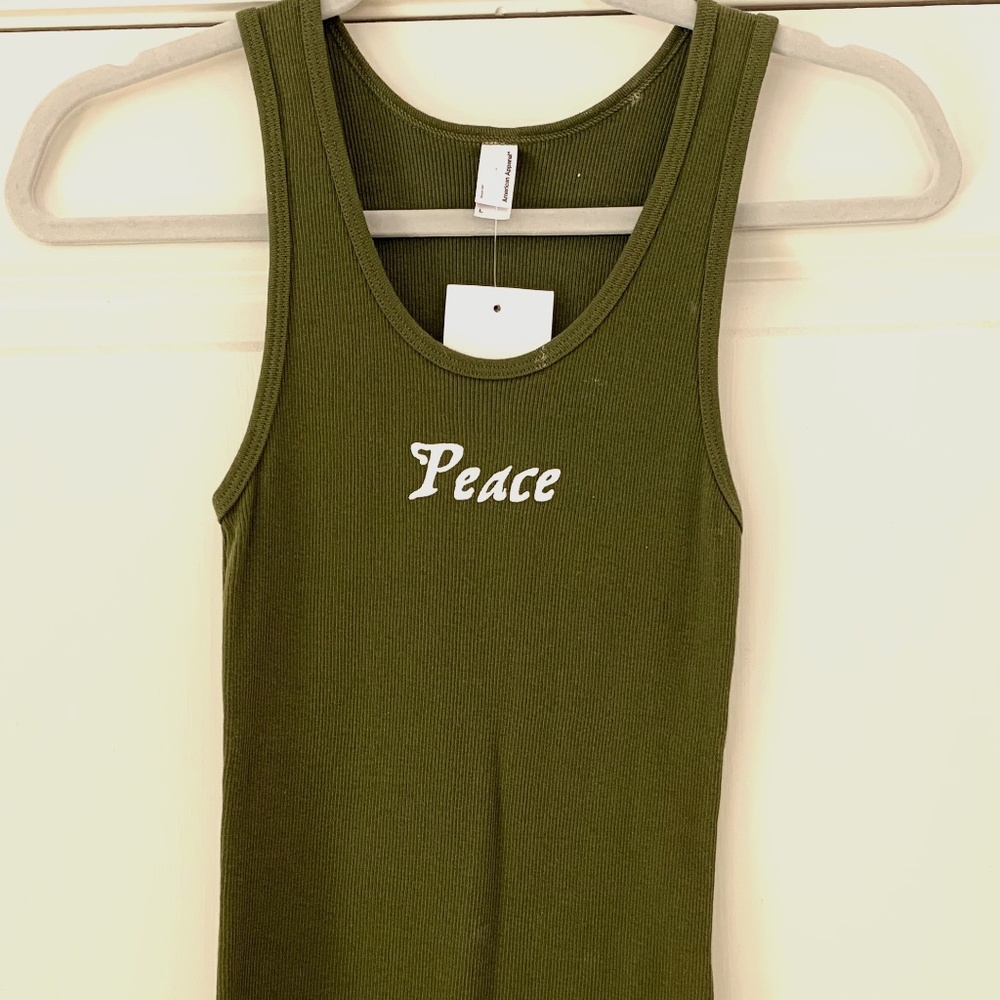 sleeveless tank top with "peace "logo